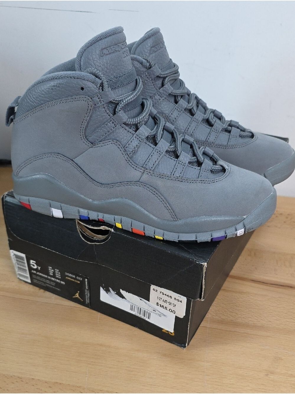 Jordan Gray High-Top Sneakers with Multicolor Outsole Accents 5Y